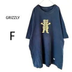 グリズリー Tシャツ 半袖 メンズ デカロゴ トラ柄 大きめサイズ ネイビー F