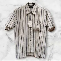 【新品】LORDY 麻混ストライプ半袖シャツ Lサイズ ウォッシャブル サマー
