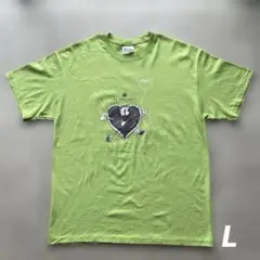 10s アメリカ古着半袖Tシャツ"ST.VINCENT"グリーン 黄緑色 ハート
