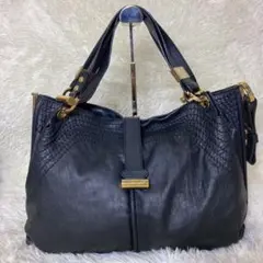 美品✨ JIMMY CHOO トートバッグ ロゴ金具 レザー ブラック 大容量