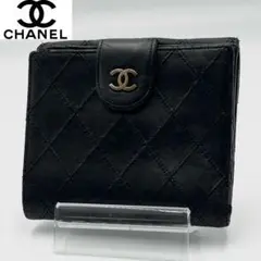 美品 CHANEL ビコローレ 二つ折り財布 レザー ココマーク ロゴ ブラック