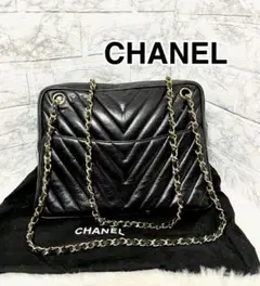 【良品】CHANEL 人気 Vステッチ ダブルチェーン ゴールド チェーンバッグ
