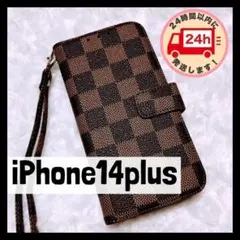 【iPhone14plus】茶 iPhoneケース チェック柄 手帳型p6