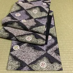 正絹 袋帯《斜め格子 丸花》