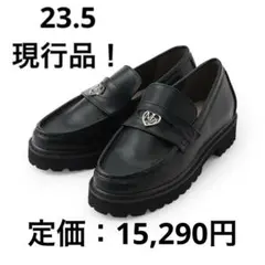 現行品！メゾピアノジュニア M 23.5 ハートプレートローファー 黒