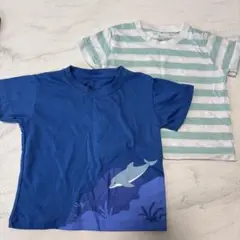 無印/90cm/イルカプリント青TシャツとストライプTシャツセット