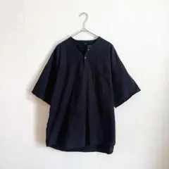 無印良品 ブラック シャツ 涼感ヘンリーネック 半袖 布帛 Ｔシャツ L 黒