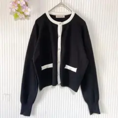 良品★ 【アプワイザーリッシェ】 バイカラー 配色 カーディガン (M) パール