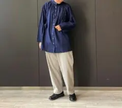 UpcycleLino 天然染めハイネック2wayブラウス