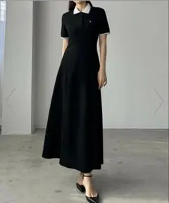 Louere ポロワンピース　セミフレア　ブラック　Mサイズ　ルエレ