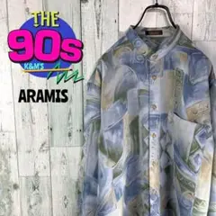 80's ARAMIS アラミス　日本製　水彩柄　個性派　ノーカラーレトロシャツ