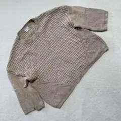 HUMAN WOMAN ニット 七分袖 プルオーバー ベージュ コットン M