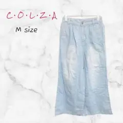 COLZA ジーンズ ワイド デニム ライトブルー Mサイズ フリンジ 古着