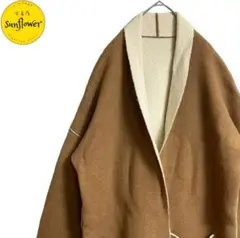 【23区 茶 ロングコート カシミヤ混 ゆるだぼ フェミニン ノーボタン 古着】