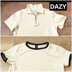 【2枚セット】Dazy ワッフル生地 Tシャツ 半袖　ジッパー