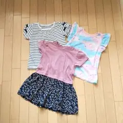 Tシャツ ワンピース　120 フリル付き　ピンク　花柄　ゆめかわ　3点セット