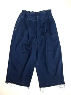 tumugu デニムパンツ　ワイドシルエット　ウエストゴム紐　インディゴ