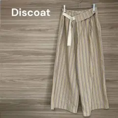 Discoat 【M】ストライプ ベルト付き 巻き風　ワイドパンツ　綿混