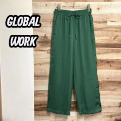 美品 グローバルワーク ゆったり楽ちんイージーパンツ とろみ 総ゴム Mグリーン