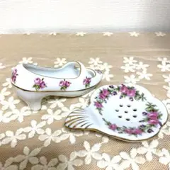 陶器 置物 インテリア ハイヒール バラ 白 ピンク & ティーストレーナー