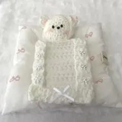 トレカケース デコ 編み物 くま 白 リボン