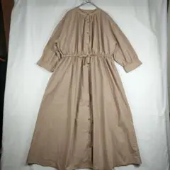 ベージュ 長袖 シャツワンピース