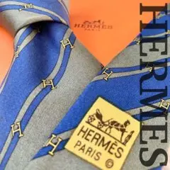 美品 HERMES(エルメス)ストライプ柄 Hロゴ 高級シルク No.15
