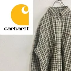 【ロゴ】carharttカーハート　ボタンダウン　長袖シャツ　チェック　緑　XL