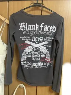 グランジ 黒 長袖Tシャツ グラフィックプリント
