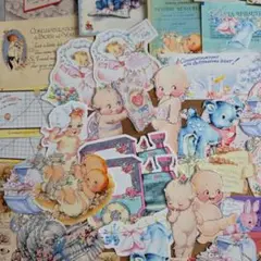 レトロベビーセット　コラージュ素材　ダイカット　ジャンクジャーナル