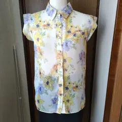 @75)花柄 半袖シャツ ボタンダウン