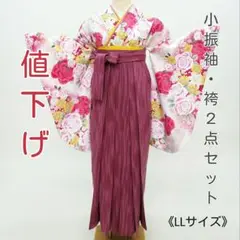 3270 小振袖 袴 2点セット LL 白 ピンク 卒業式 二尺袖