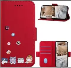 最安値‼️Google pixel 8 ケース　手帳型ケース　レッド　猫柄