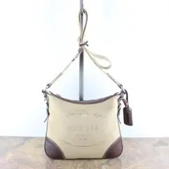 PRADA プラダロゴキャンバスジャガードレザーショルダーバッグ