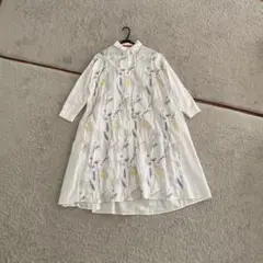 美品⭐︎グラニフ花柄刺繍 長袖シャツワンピース ホワイト