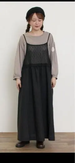 【ゆべし×Samansa Mos2】インナー付キャミワンピース♡ブラック