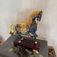 七宝焼風 金装飾 馬の置物（高さ約30cm）アンティーク調チャイニーズインテリア