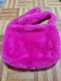 ピンク ショルダーバッグフェイクファー美USED