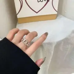 シルバー ボリューム チェーン リング フリーサイズ