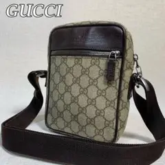 411B47|美品|グッチ GGスプリーム ショルダーバッグ PVC×本革 茶