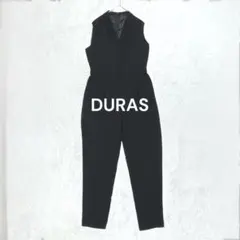 デュラス◇DURAS ノースリーブオールインワン ブラック テーパードシルエット