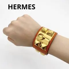 【秋コーデ】エルメス レザーブレスレット コリエドシアン オレンジ 4Q67