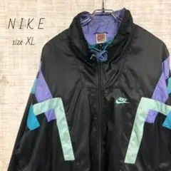 ナイキ☆スウッシュ 刺繍ロゴ ナイロンジャケット NIKE XL 古着