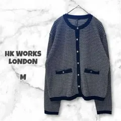HK WORKS LONDON カーディガン M ネイビー 千鳥格子柄 オシャレ