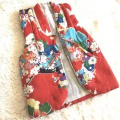希少❤️ヴィンテージ 正絹 女児 お被布 朱に牡丹•葵•花々