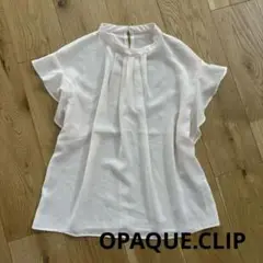 OPAQUE.CLIP タックギャザーブラウス オフホワイト　スタンドカラー