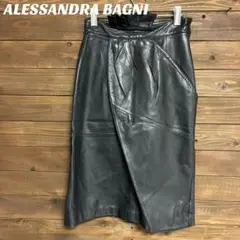 ♦︎【ALESSANDRA BAGNI 】ブラックレザー スカート ラムスキンF