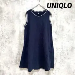 美品【UNIQLO】ユニクロ 膝丈ワンピース ネイビー キッズ150 ポケット
