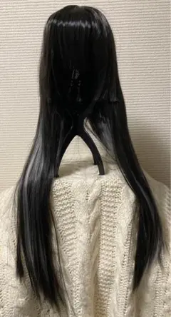 新品 グレーのメッシュ ストレートロング 姫カット ウィッグ