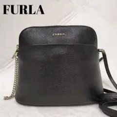 FURLA/フルラマイキー黒ブラック サフィアーノレザーチェーンショルダーバッグ